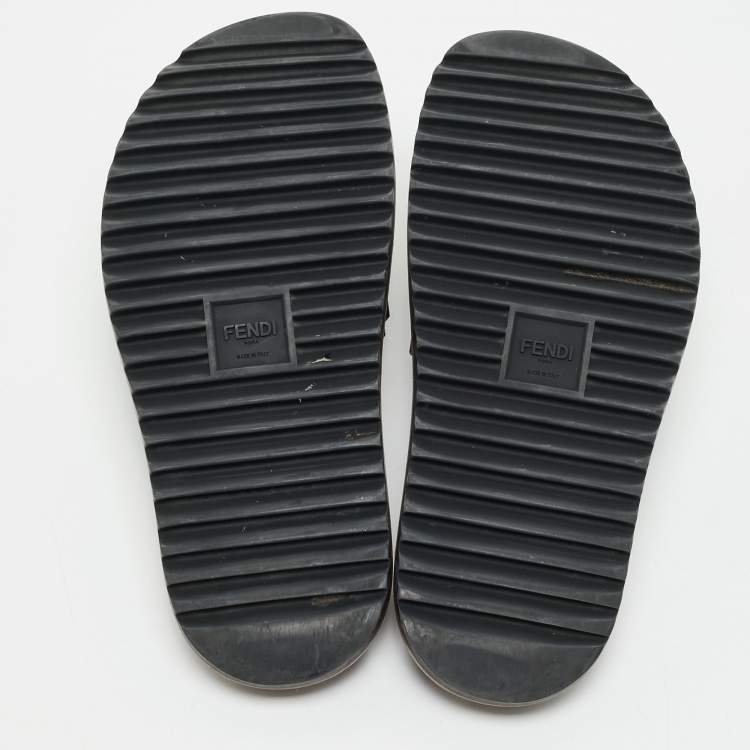 Pre Owned Fendi Zucca Brown/Black Rubber Slide Sandals Size 41
