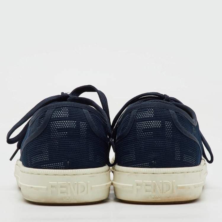 Pre Owned Fendi Navy Blue FF Canvas Lace Up Sneakers Size 42