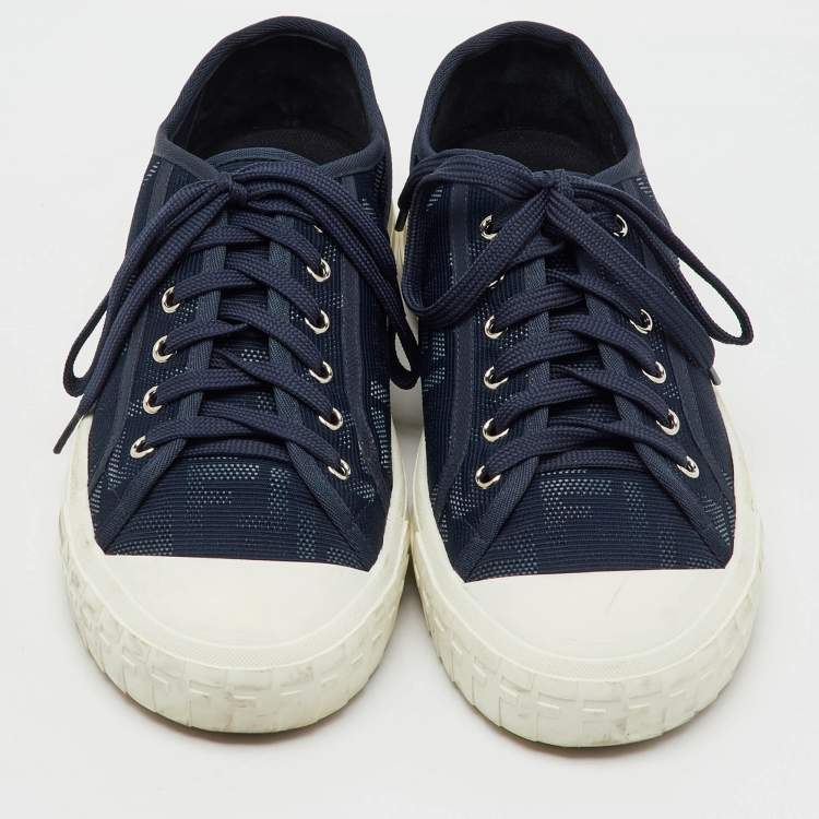 Pre Owned Fendi Navy Blue FF Canvas Lace Up Sneakers Size 42