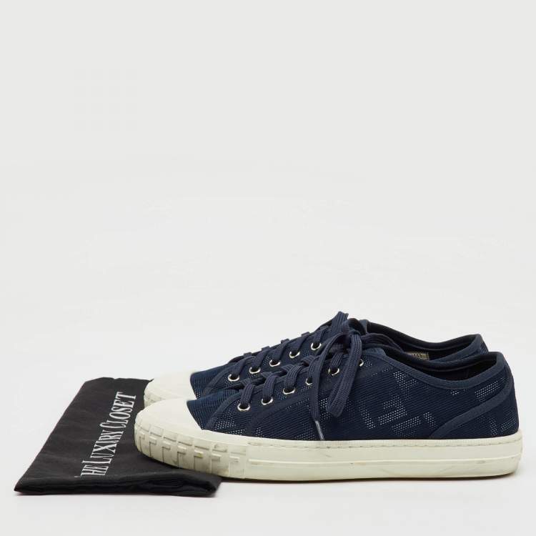 Pre Owned Fendi Navy Blue FF Canvas Lace Up Sneakers Size 42