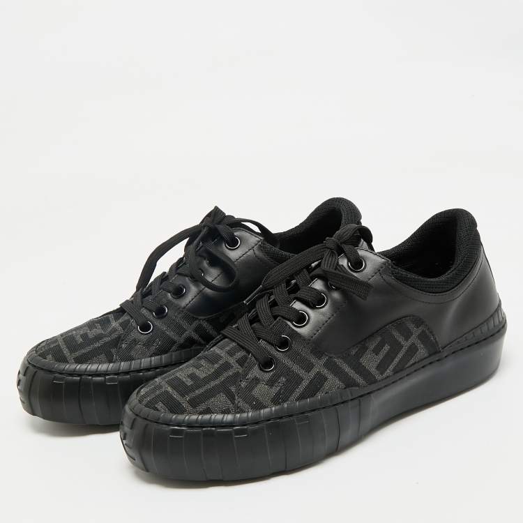 Pre Owned Fendi Black Zucca Fabric and Leather Low Top Sneakers Size 40