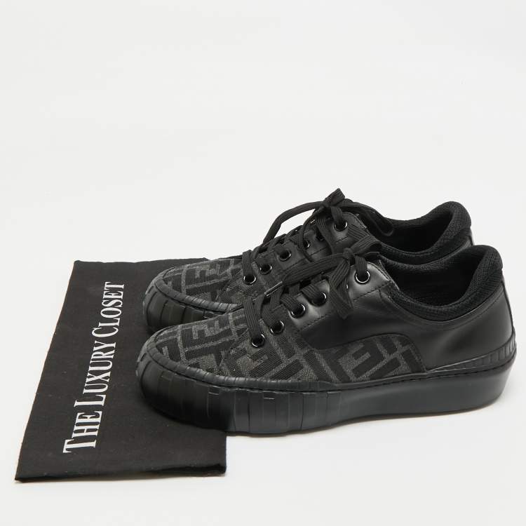 Pre Owned Fendi Black Zucca Fabric and Leather Low Top Sneakers Size 40