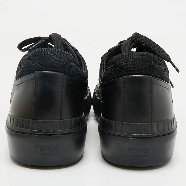 Pre Owned Fendi Black Zucca Fabric and Leather Low Top Sneakers Size 40