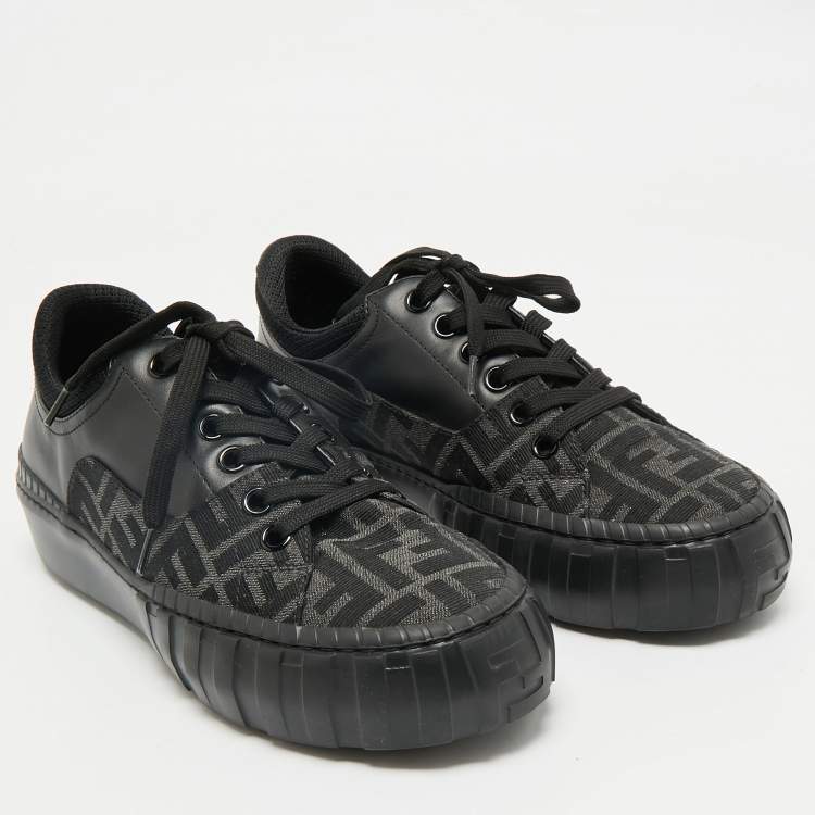 Pre Owned Fendi Black Zucca Fabric and Leather Low Top Sneakers Size 40