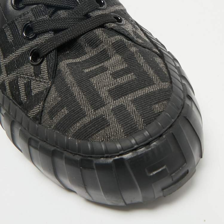 Pre Owned Fendi Black Zucca Fabric and Leather Low Top Sneakers Size 40