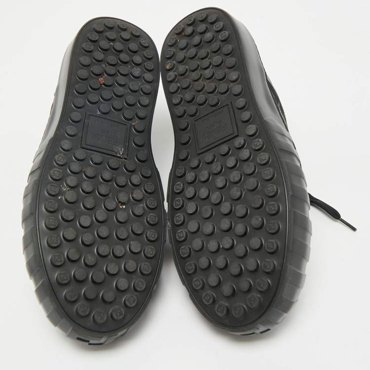 Pre Owned Fendi Black Zucca Fabric and Leather Low Top Sneakers Size 40