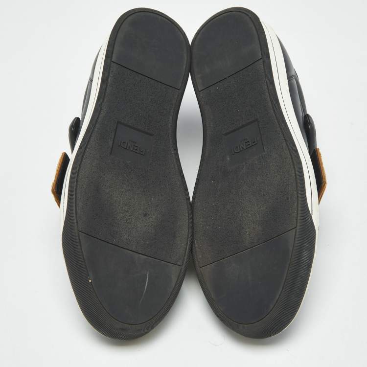 Pre Owned  Fendi Black/Brown Zucca Velvet and Leather Low Top Sneakers Size 45