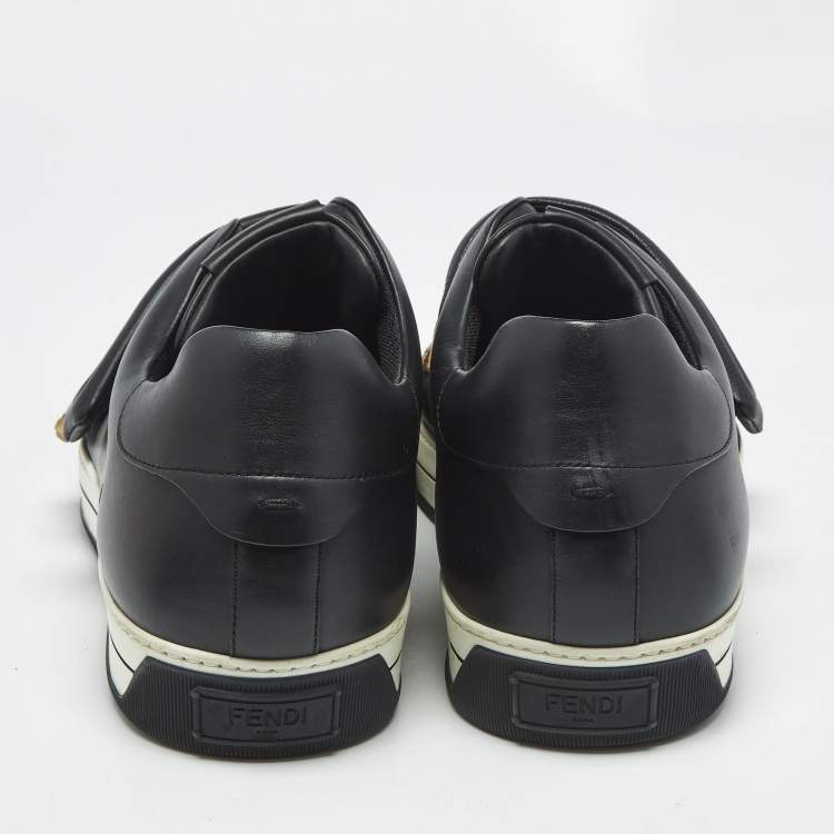 Pre Owned  Fendi Black/Brown Zucca Velvet and Leather Low Top Sneakers Size 45