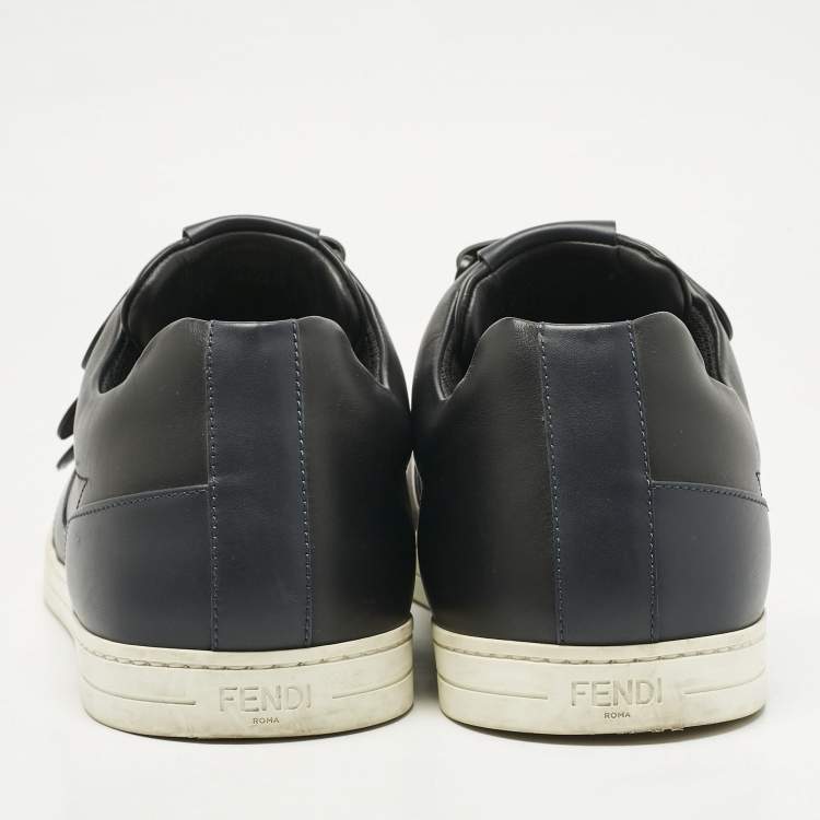 Pre Owned Fendi Black/Blue  Leather Velcro Straps Sneakers Size 45