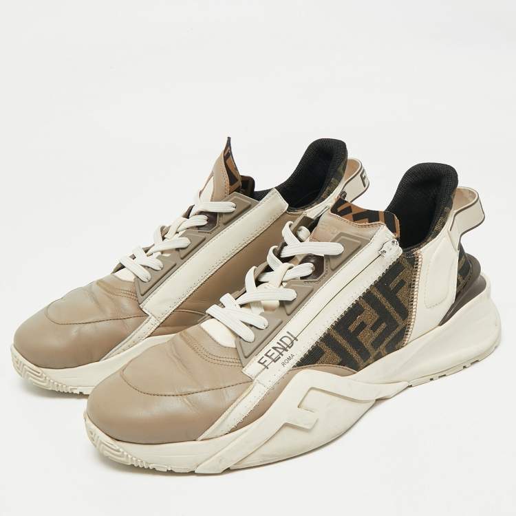 Pre Owned Fendi Multicolor Fabric and Leather Flow Lace Up Sneakers Size 44