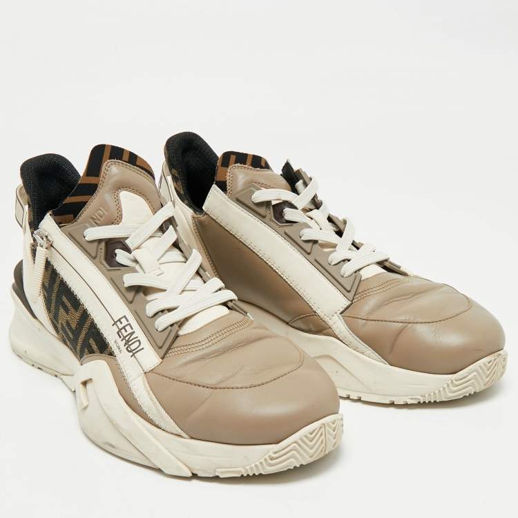 Pre Owned Fendi Multicolor Fabric and Leather Flow Lace Up Sneakers Size 44