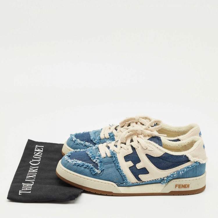 Pre Owned Fendi Blue/Cream Denim Fendi Match Lace Up Sneakers Size 42