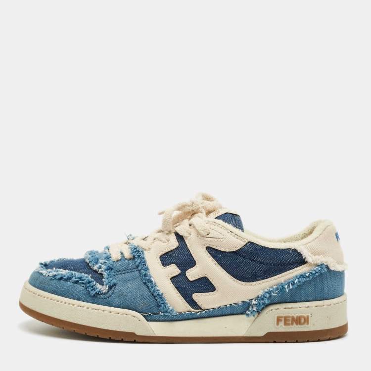 Pre Owned Fendi Blue/Cream Denim Fendi Match Lace Up Sneakers Size 42