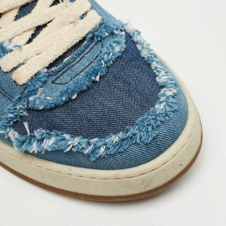 Pre Owned Fendi Blue/Cream Denim Fendi Match Lace Up Sneakers Size 42