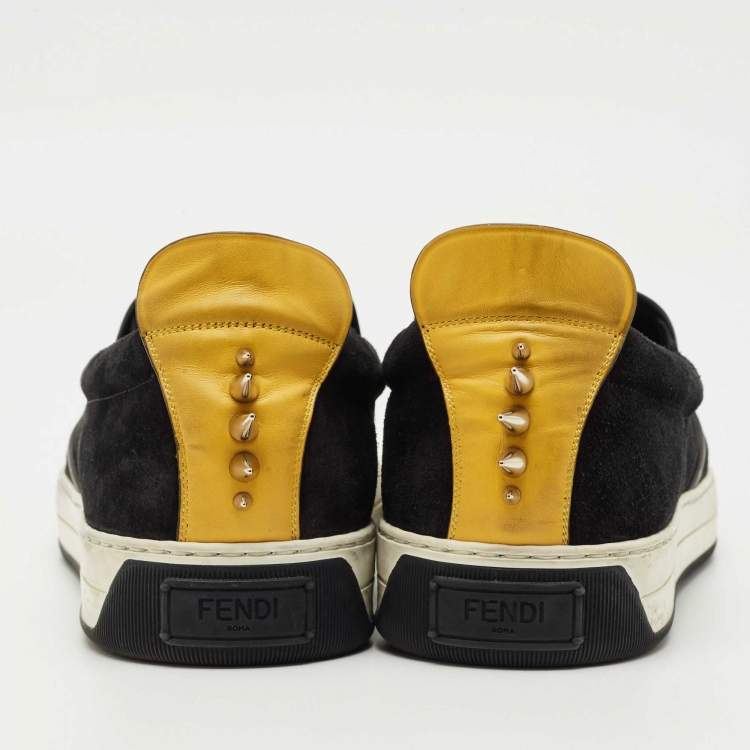 Pre Owned Fendi Black Leather and Suede Monster Low Top Sneakers Size 43