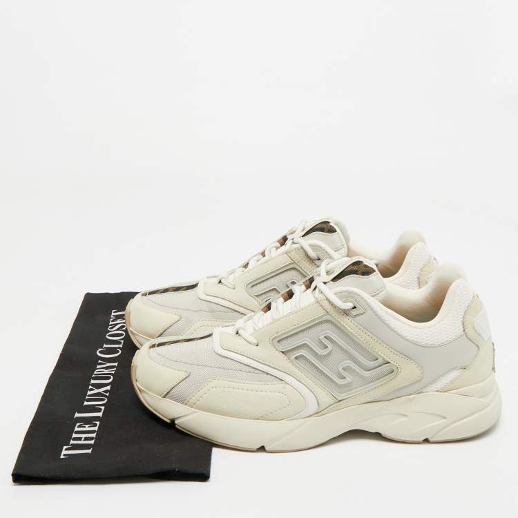 Pre Owned Fendi Beige Mesh and Nubuck Leather Lace Up Sneakers Size 42