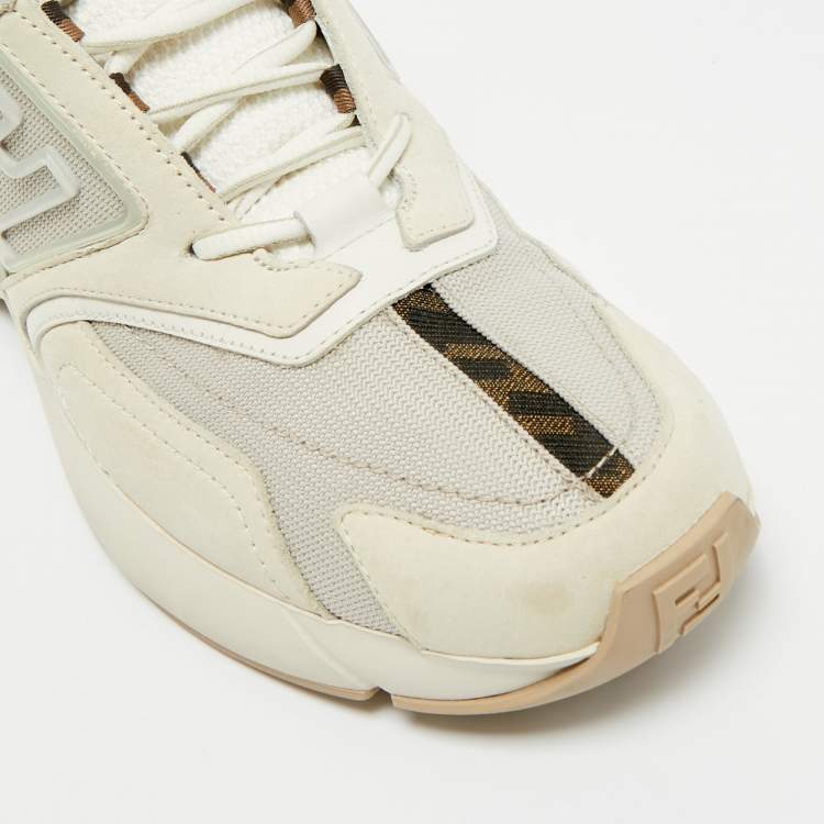 Pre Owned Fendi Beige Mesh and Nubuck Leather Lace Up Sneakers Size 42