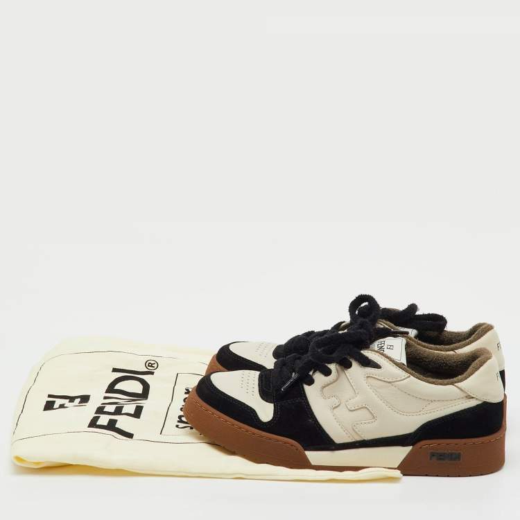 Pre Owned Fendi Off White/Black Leather and Suede Match Lace Up Sneakers Size 40