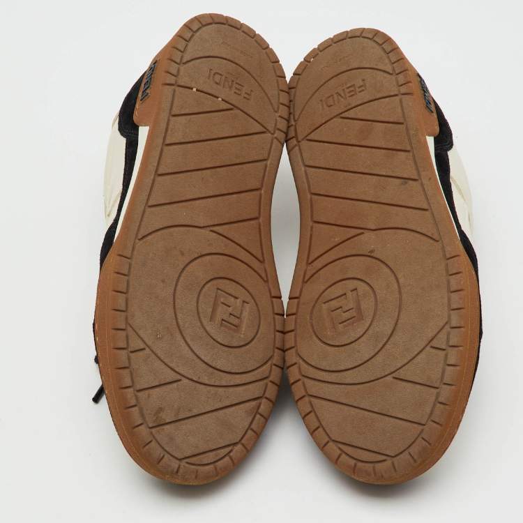 Pre Owned Fendi Off White/Black Leather and Suede Match Lace Up Sneakers Size 40