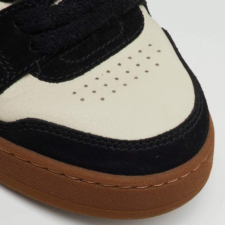 Pre Owned Fendi Off White/Black Leather and Suede Match Lace Up Sneakers Size 40