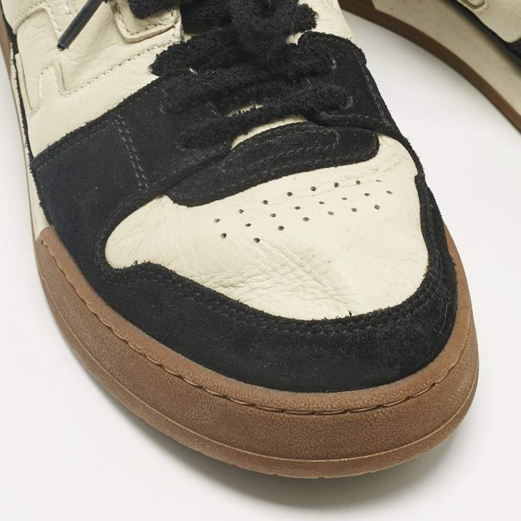 مملوكة مسبقًا Fendi Cream/Black Leather and Suede Low Top Sneakers Size 43