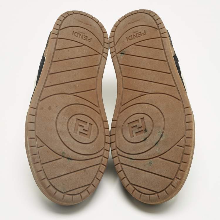 مملوكة مسبقًا Fendi Cream/Black Leather and Suede Low Top Sneakers Size 43