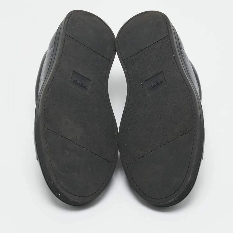 Pre Owned Fendi Black Leather Monster Eye Low Top Sneakers Size 45.5