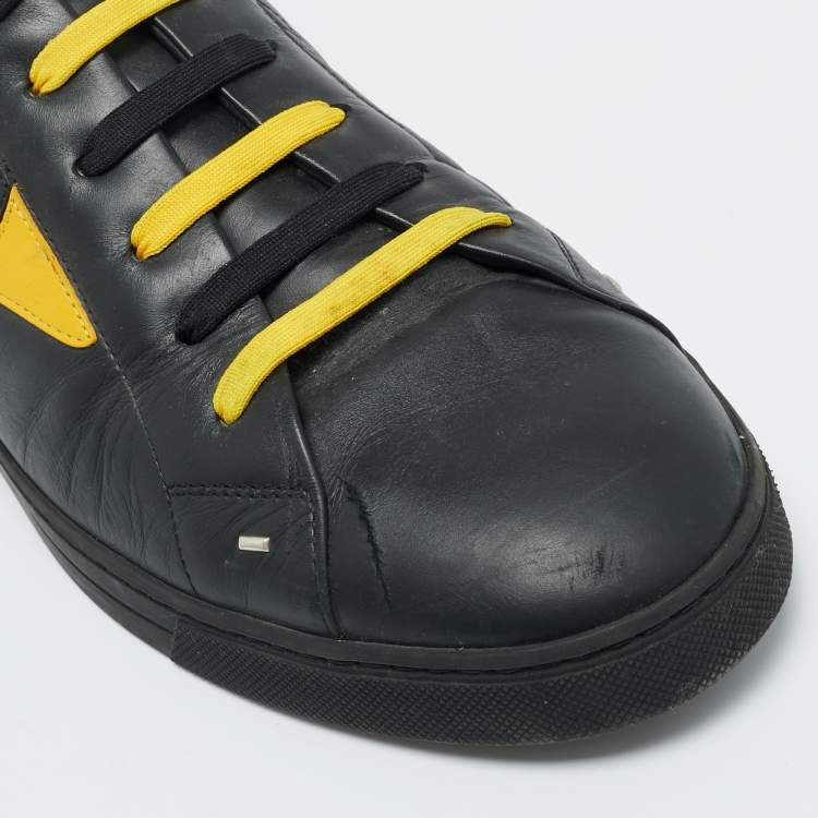 Pre Owned Fendi Black Leather Monster Eye Low Top Sneakers Size 45.5