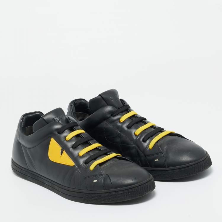 Pre Owned Fendi Black Leather Monster Eye Low Top Sneakers Size 45.5