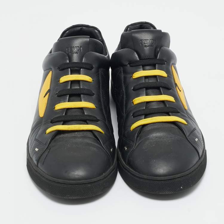 Pre Owned Fendi Black Leather Monster Eye Low Top Sneakers Size 45.5