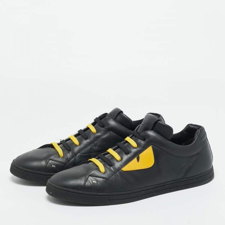 Pre Owned Fendi Black Leather Monster Eye Low Top Sneakers Size 45.5