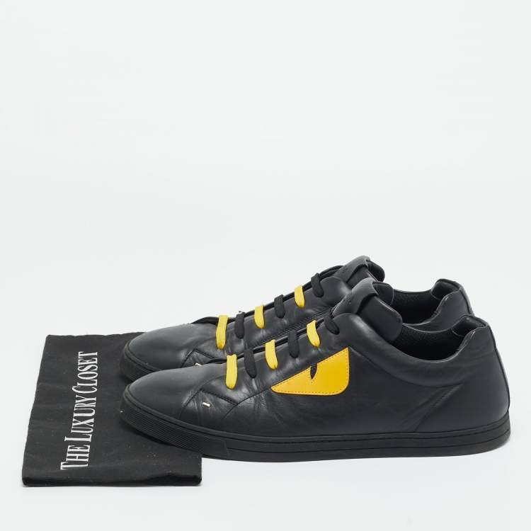 Pre Owned Fendi Black Leather Monster Eye Low Top Sneakers Size 45.5