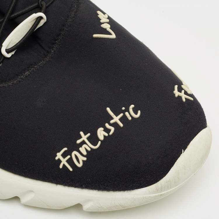 Pre Owned Fendi Black/White Neopene and Knit Fabric Printed Low Top Sneakers Size 43