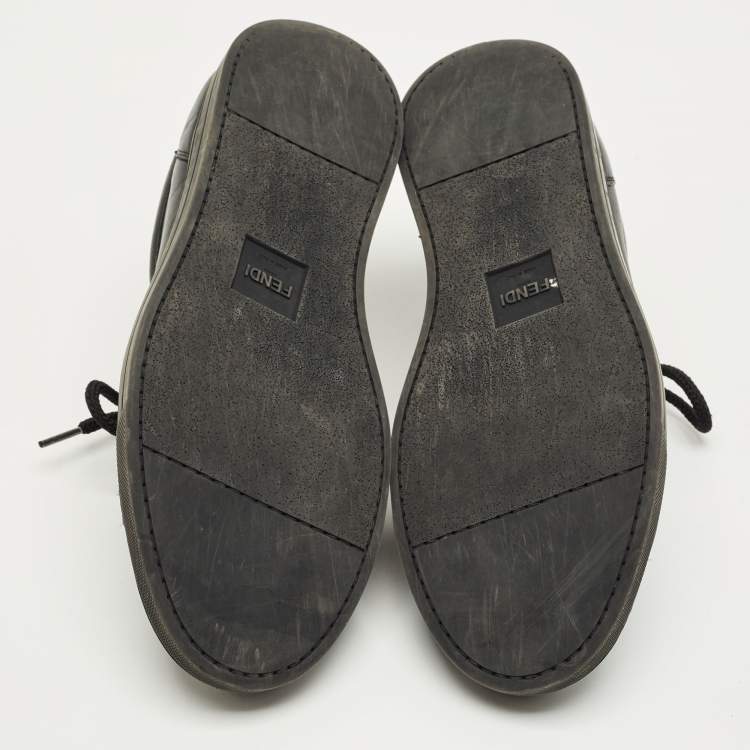 Pre Owned Fendi Black Leather and Fabric Monster Eye Mid Top Sneakers Size 43