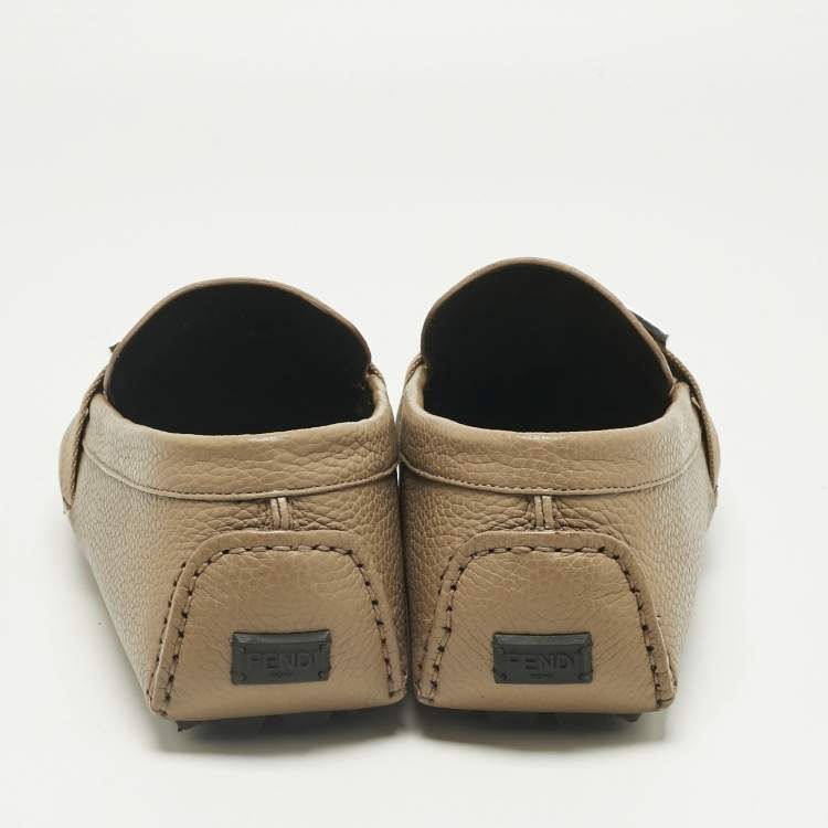 Pre Owned Fendi Brown Leather FF Slip On Loafers Size 43 