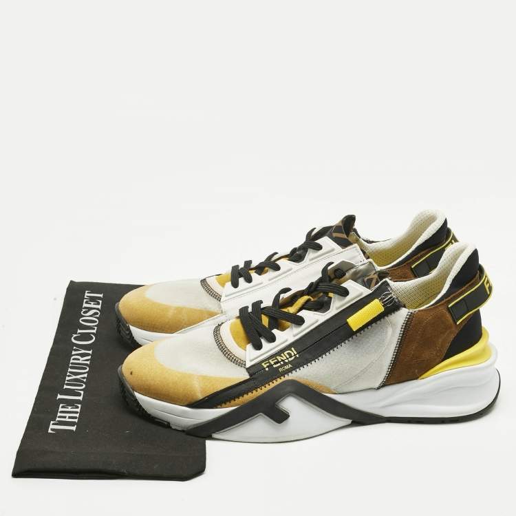 Pre Owned Fendi Multicolor Fabric and Leather Flow Lace Up Sneakers Size 45