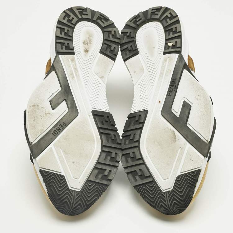 Pre Owned Fendi Multicolor Fabric and Leather Flow Lace Up Sneakers Size 45