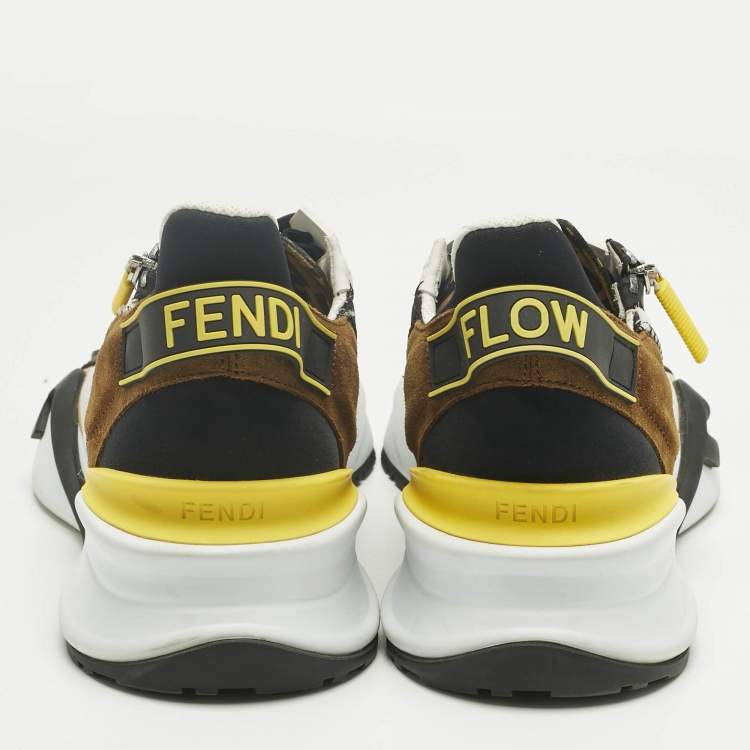 Pre Owned Fendi Multicolor Fabric and Leather Flow Lace Up Sneakers Size 45