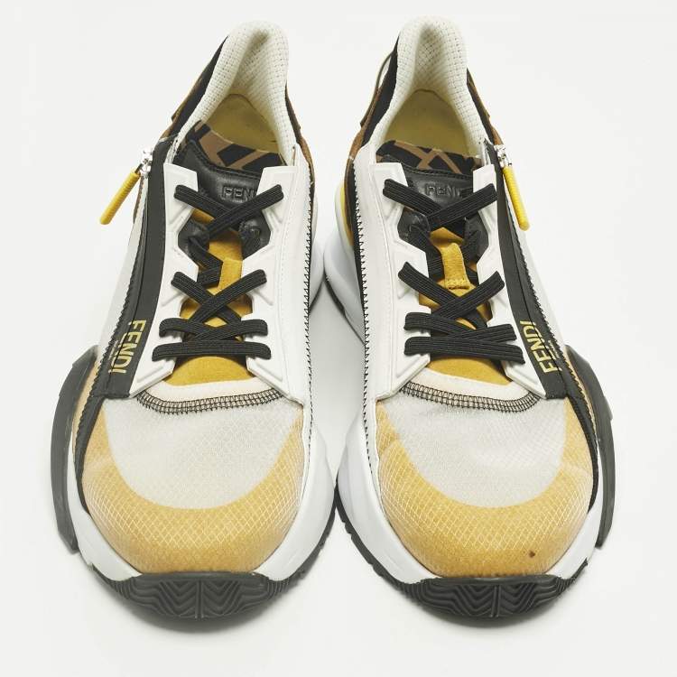 Pre Owned Fendi Multicolor Fabric and Leather Flow Lace Up Sneakers Size 45