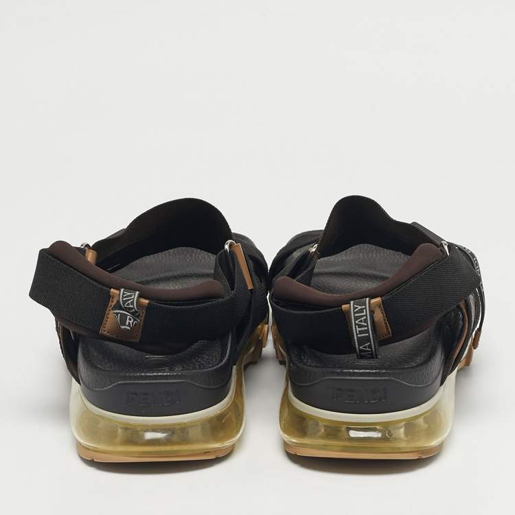 Pre Owned Fendi Brown/Black Canvas and Elastic Flat Sandals Size 43