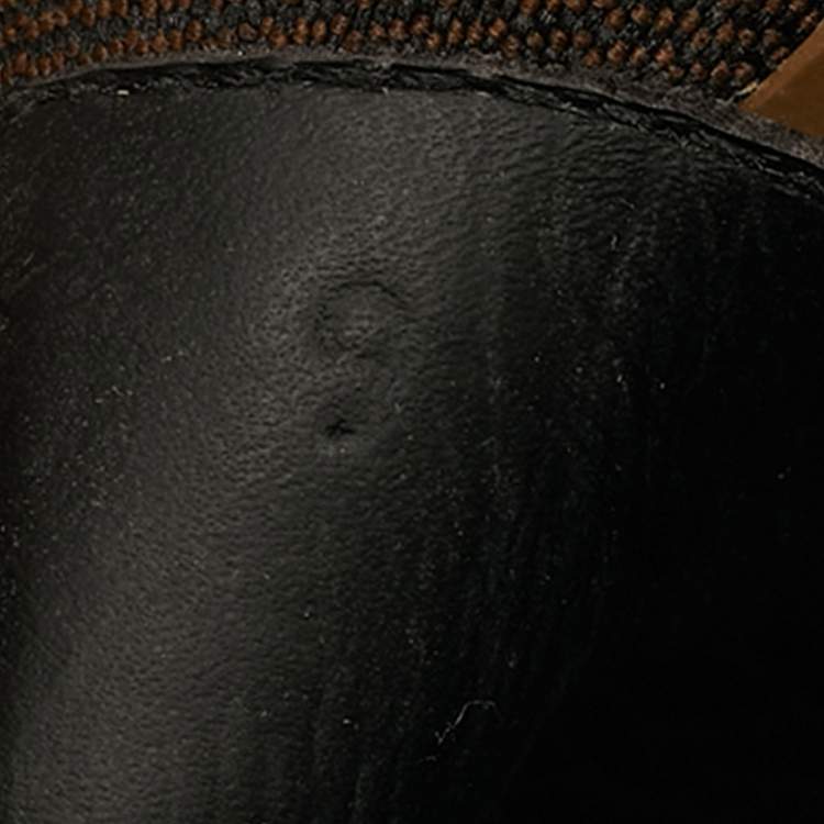 Pre Owned Fendi Brown/Black Canvas and Elastic Flat Sandals Size 43