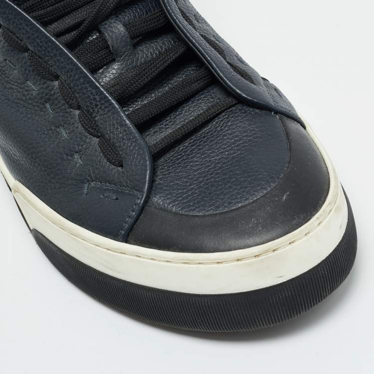 Pre Owned Fendi Size 44.5 Multicolor Leather Funny Face Studded High Top Sneakers