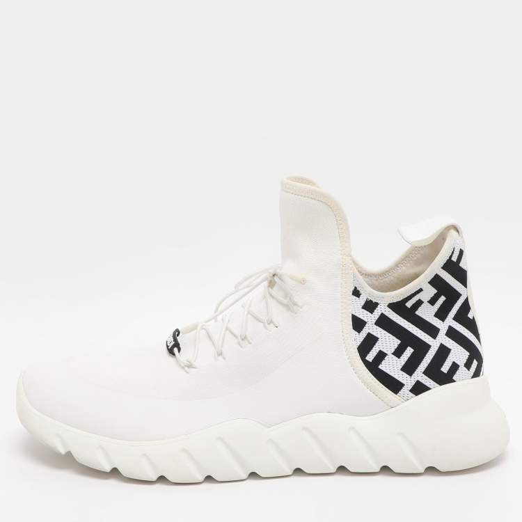 مملوكة مسبقًا Fendi Size 42 White FF Knit Fabric Low Top Sneakers