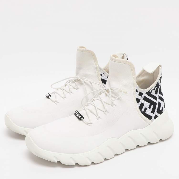 مملوكة مسبقًا Fendi Size 42 White FF Knit Fabric Low Top Sneakers