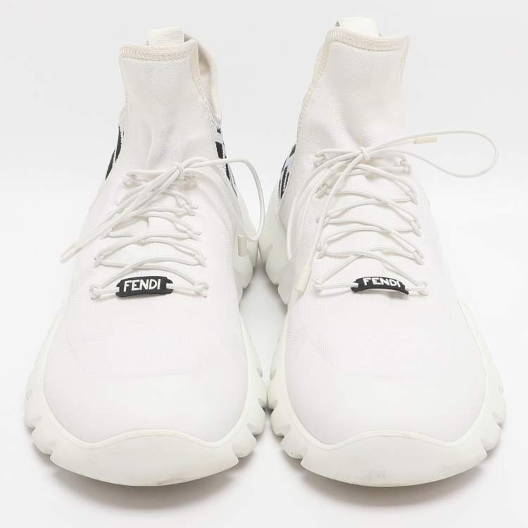 مملوكة مسبقًا Fendi Size 42 White FF Knit Fabric Low Top Sneakers