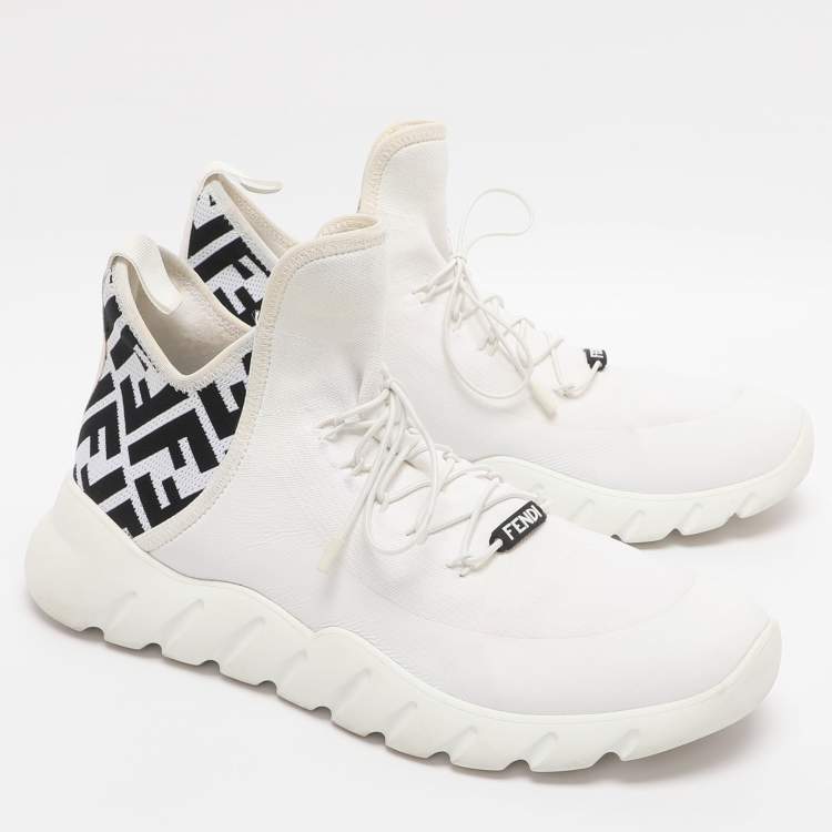 مملوكة مسبقًا Fendi Size 42 White FF Knit Fabric Low Top Sneakers