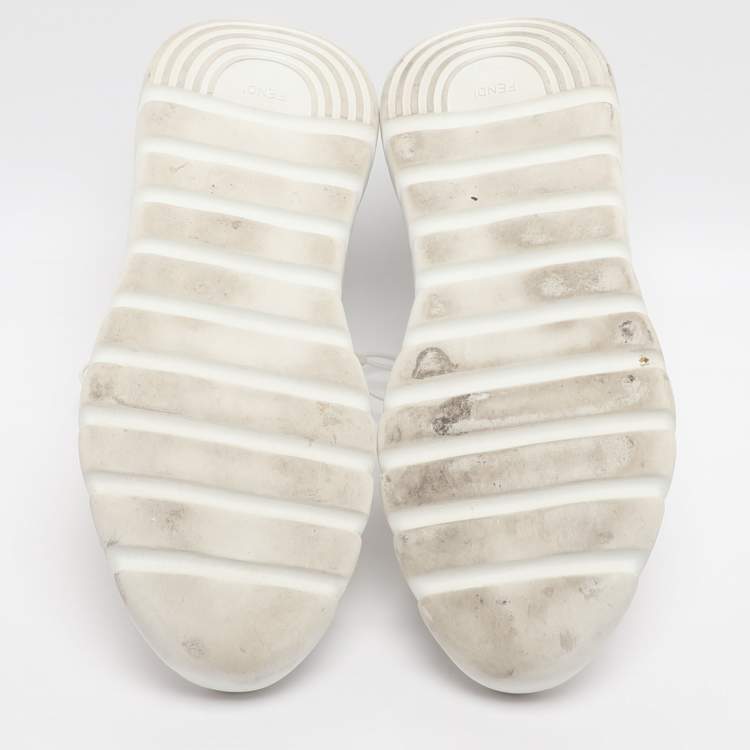 مملوكة مسبقًا Fendi Size 42 White FF Knit Fabric Low Top Sneakers