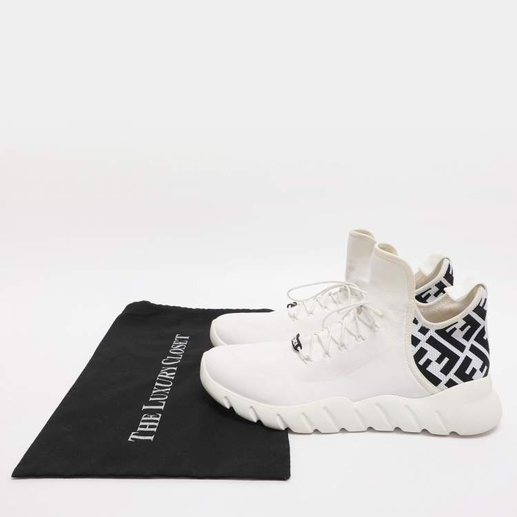 مملوكة مسبقًا Fendi Size 42 White FF Knit Fabric Low Top Sneakers