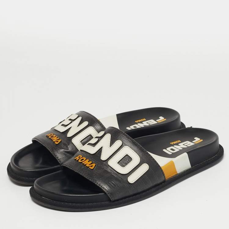 مملوكة مسبقًا Fendi Size 39 Black Leather Logo Pool Slides