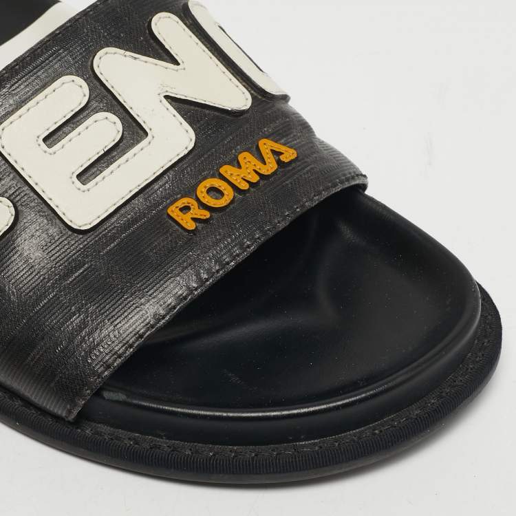 مملوكة مسبقًا Fendi Size 39 Black Leather Logo Pool Slides